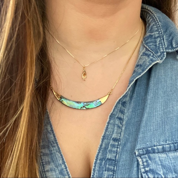 Estrella & Luna Jewelry - Abalone Shell Adjustable Crescent Gold Necklace